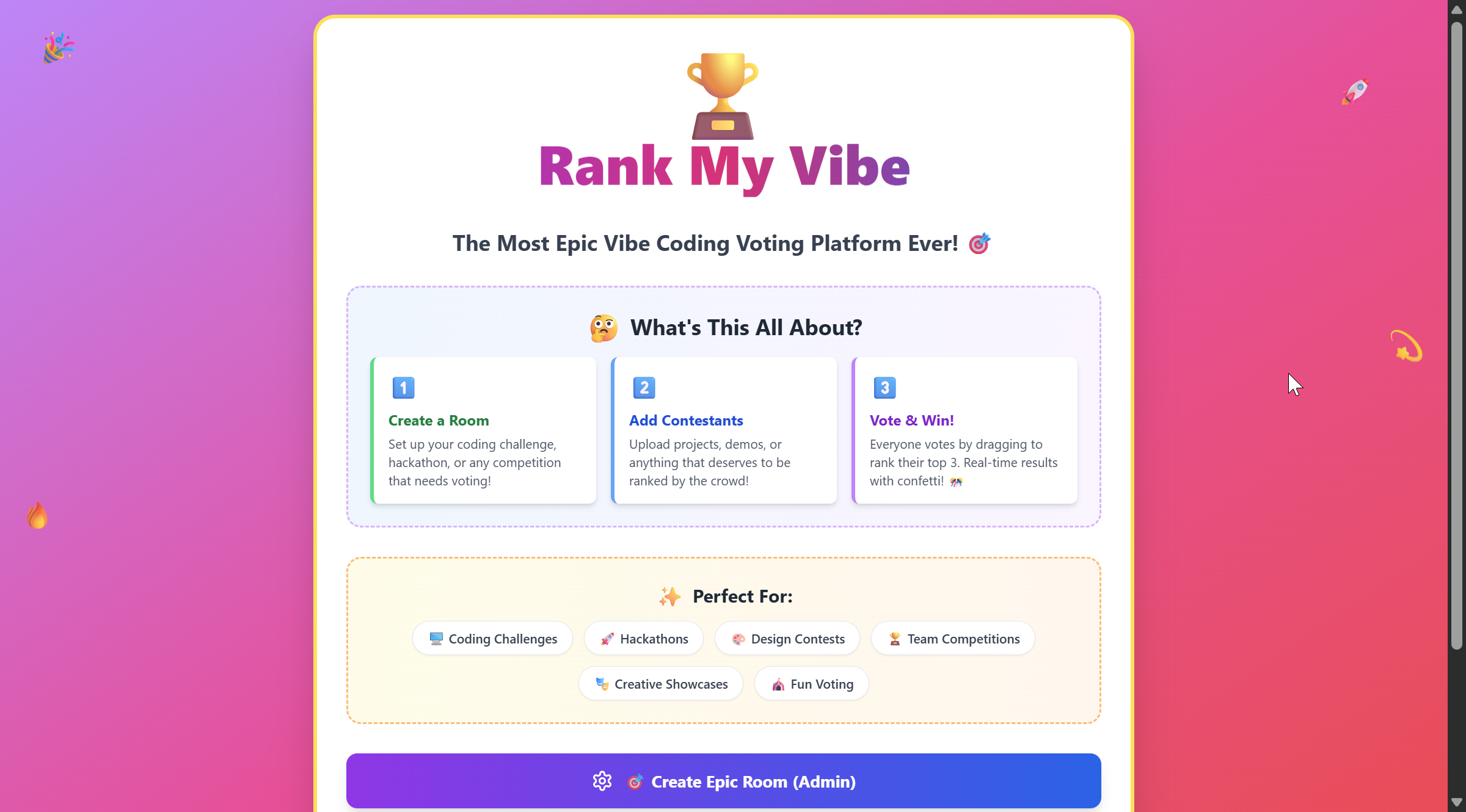 RankMyVibe homepage screenshot